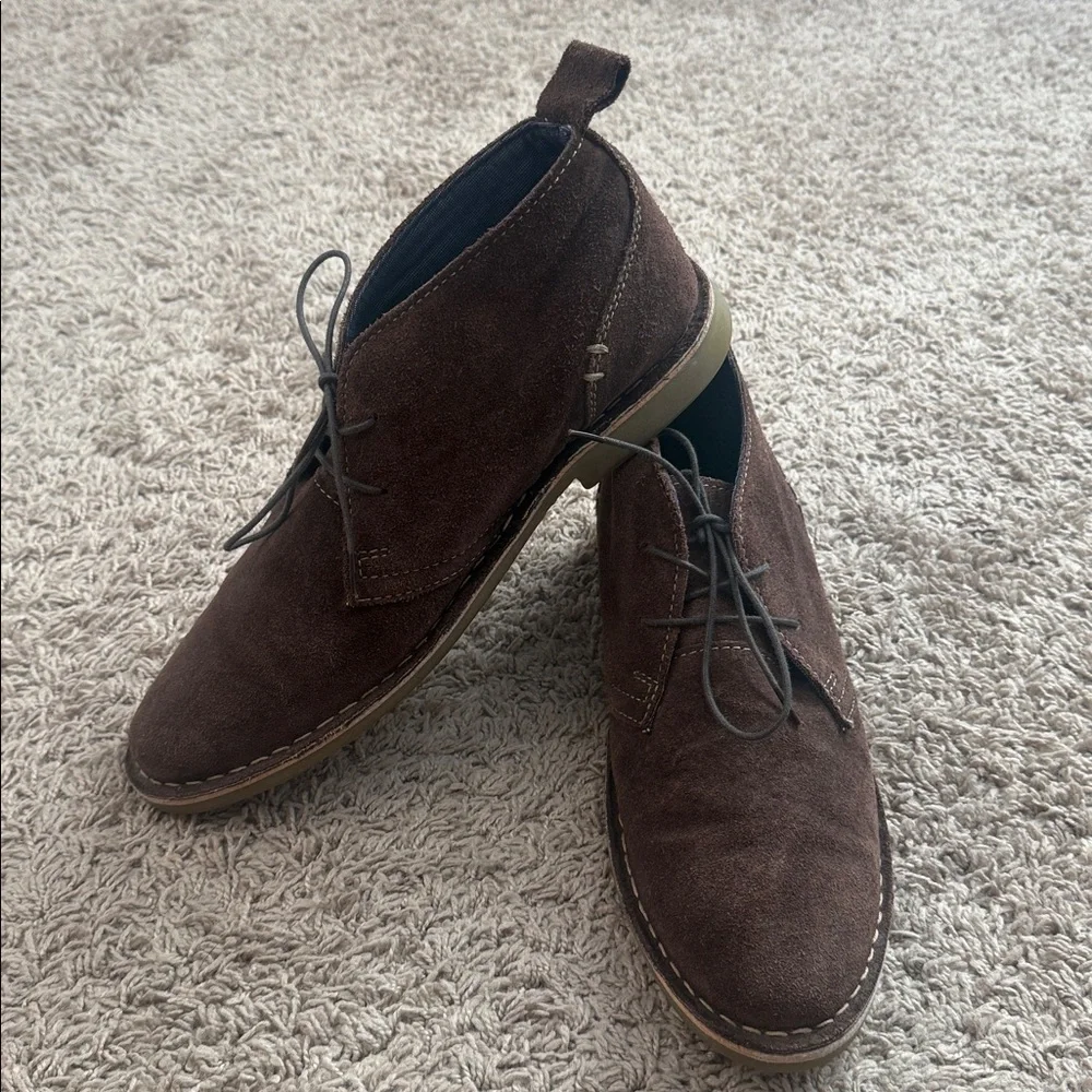 Crevo Men Brown Suede Memory Foam Lace-Up Chukka Boots Size 9.5